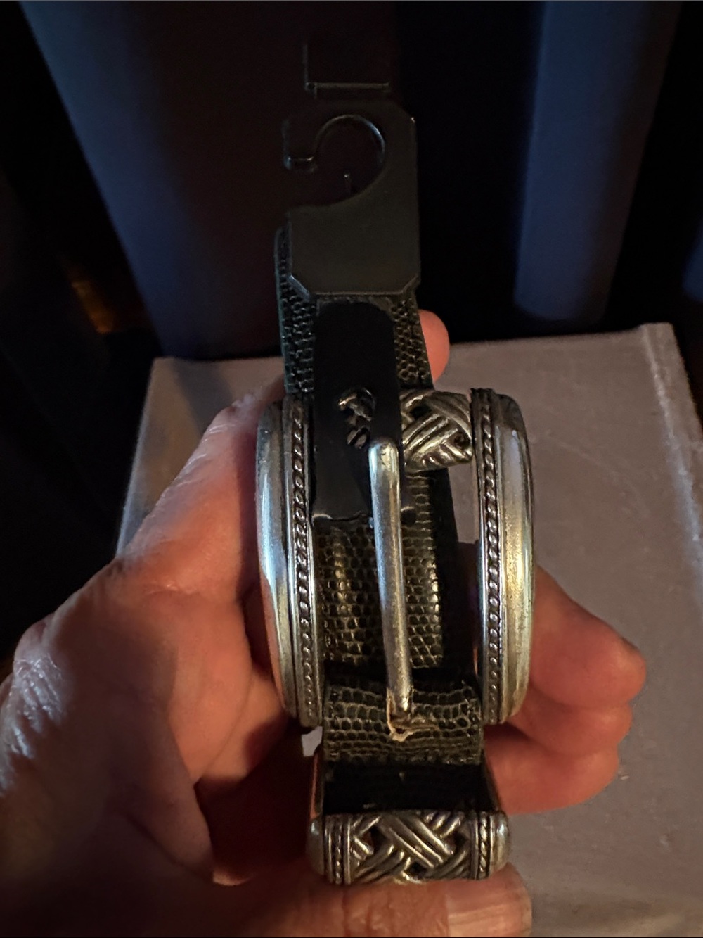 Brighton dark brown Leather Belt with Detailed Silver-Tone Buckle